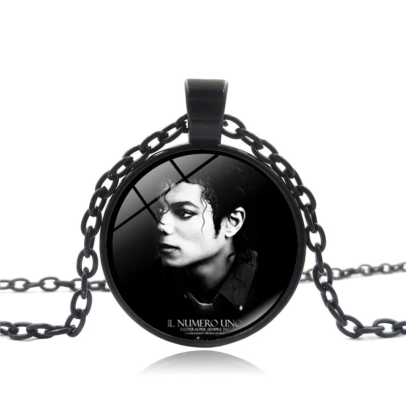 XUSHUI XJ Fashion Black Chain Necklace Michael Jackson Glass Pendant
