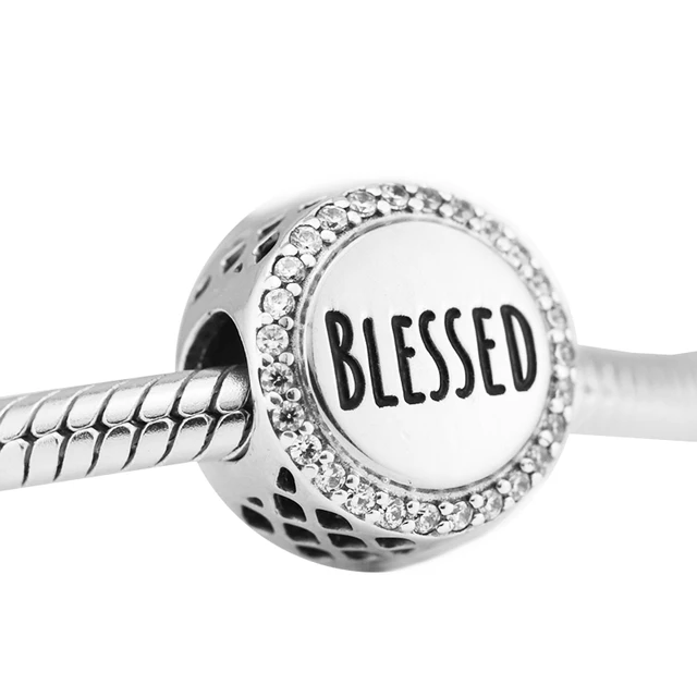 Genuine 925 Sterling Silver Blessed Charm with Clear CZ Beads for
