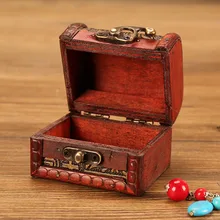 Caja de joyería Vintage caja de madera hecha a mano con Mini cerradura de Metal para almacenar joyas perla del tesoro