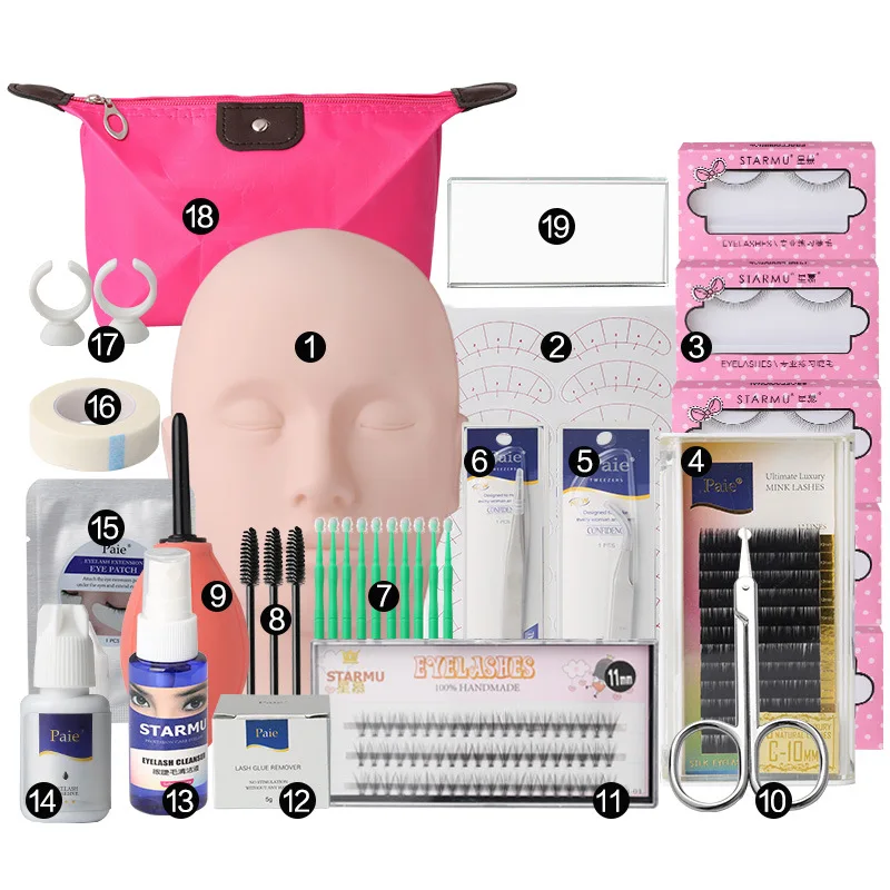 

Pro Training Eyelashes kit False Eyelash Extension Grafting Practice Curl Glue Tweezer Tools Set Bag Makeup set
