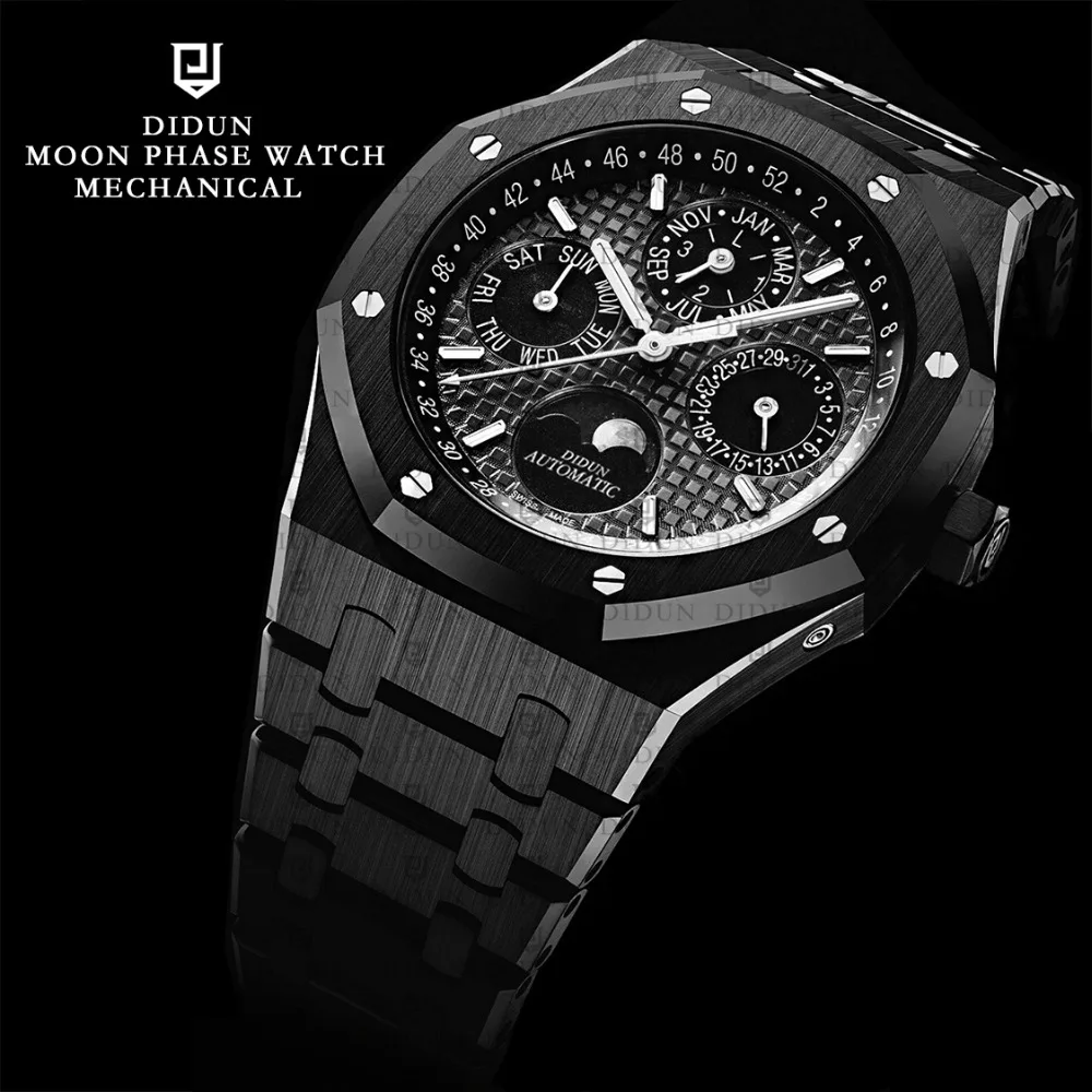 

DIDUN automatic men watch Top Brand Luxury watches Men Steel Army Military Watches Male Wristwatch Moon Phase wristwa