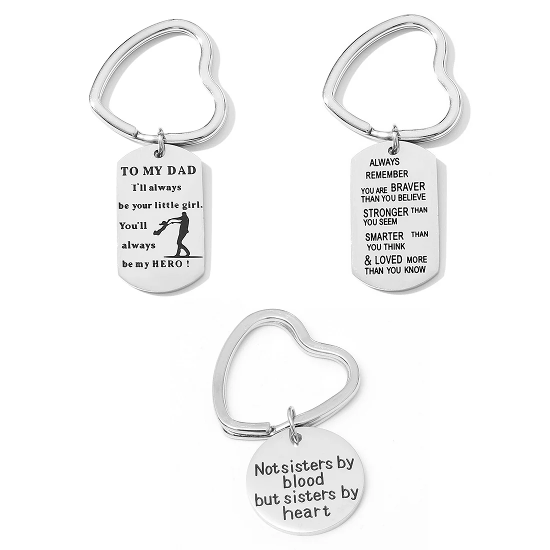 Mesinya 316L S.steel Inspirational quotes Keychain Key Ring 3 styles