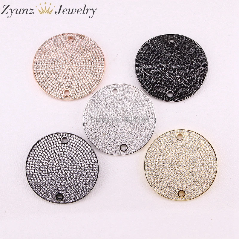 

5PCS ZYZ298-1636 Pure color Round shape micro pave CZ connector beads with double hoops, metal copper mirco beads