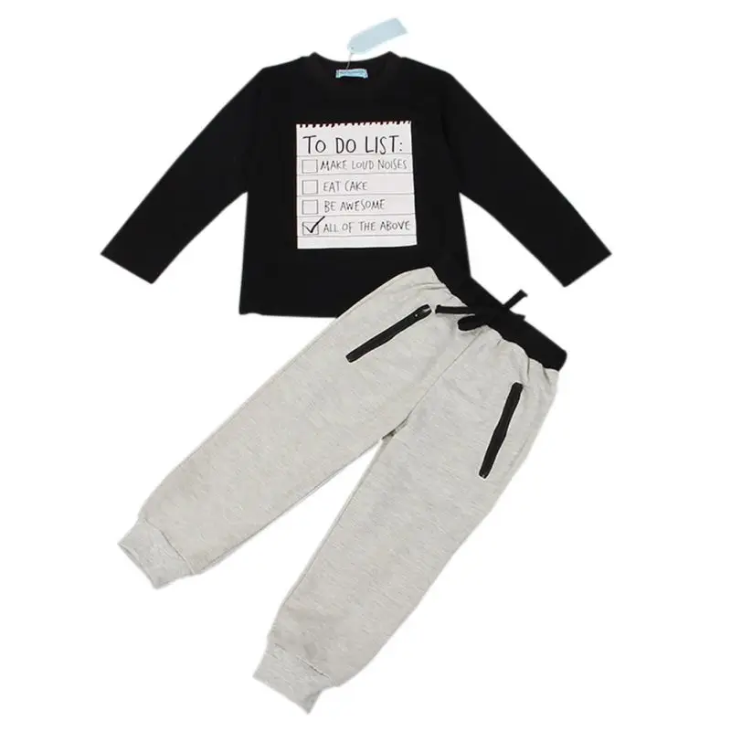 

Baby Boys clothes 2017 New Winter and Autumn Dark Grey long sleeve t-shirt + casual long pants 2pc suit kids clothes