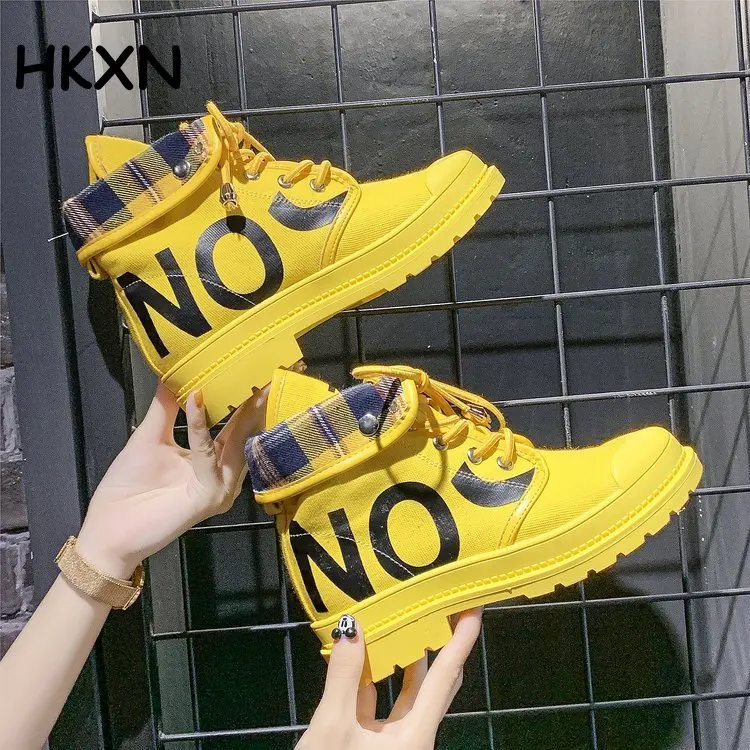 

Martin Boots Autumn Breathable High Top Female British Style 2019 Canvas Chunky Heels Boots Socks Boots Thick-soled Boots Women