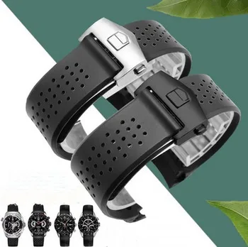 

Watchband 22mm 24mm Stainless Steel Deployment Black Diving Silicone Rubber Holes Watch Band Strap for T-A-G WATCH