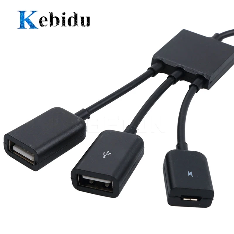 Kebidu 20 см 3 порта USB концентратор Micro зарядка OTG кабель сплиттер разъем для