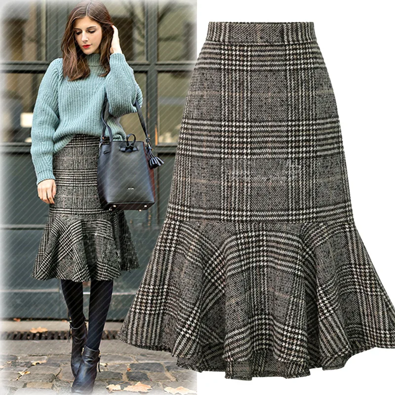 2018 Fashion New Print Plaid Skirts Womens Ruffle ...
