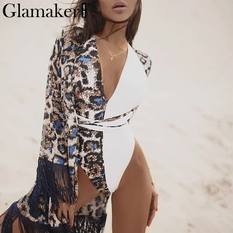 Glamaker, сексуальный леопардовый Бразильский бикини, купальник Mujer, женский купальник, на шнуровке, цельный, пуш-ап, купальник, женский купальник, бикини