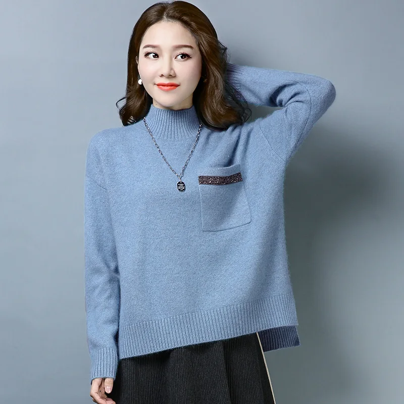 ^Cheap Large Size Brand Sweater Fall Winter Women Sweater New Hit Color Pocket Irregular Sweater Loose Casual Pullover Sweater Female