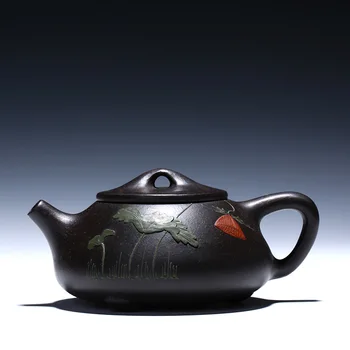 

Yixing Teapot Black zhu debris gourd ladle pot stone Gourd ladle Capacity Purple Clay Tea Pot Cup Kettle Handmade 220ml