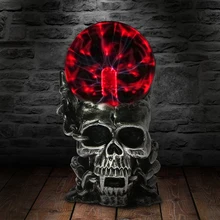 Lámpara de mesa con forma de calavera de 10cm, Bola de nebulosa de esfera de Plasma, decoración para dormitorio, vidrio, luz nocturna colorida para Halloween