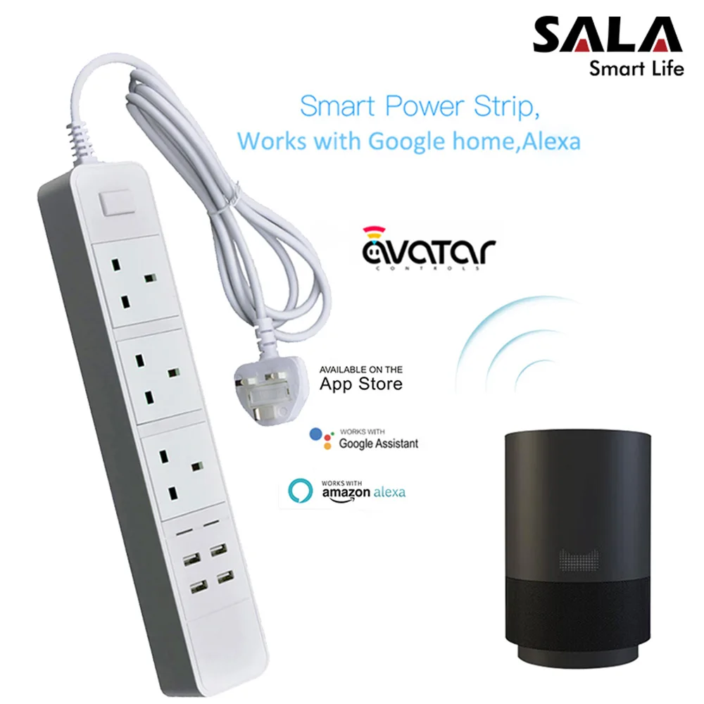 baratas Régua De Energia Tomada de Casa inteligente Wi fi Remoto Sem Fio Controlador 3 UK Plugue Porta 4 Portas USB com Alexa Google interruptor de Controle remoto