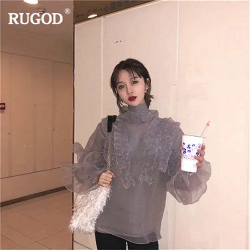 RUGOD однотонные повседневные женские рубашки шикарная водолазка кружевные топы