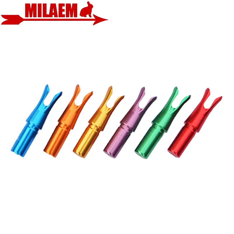 Billige 6 12 stücke Bogenschießen Pin Nocke Aluminium Legierung Einfügen Pfeil Nocke Fit ID 6,2mm Pfeil Welle Verbindung Recurve Jagd Schießen zubehör