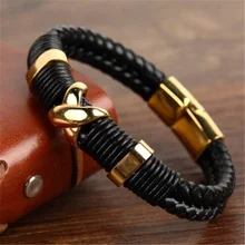 Модный мужской браслет панк черный переплетенный двойной кожаный браслет Pulseira золотой серебряный браслет из нержавеющей стали и Браслеты Ретро подарки