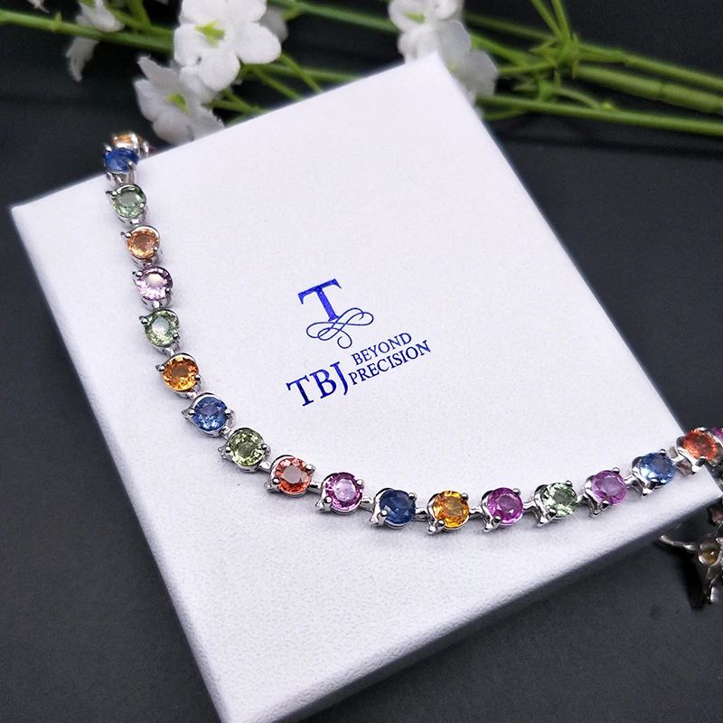 TBJ, 11ct натуральный причудливый цвет сапфир драгоценный камень браслет из стерлингового серебра 925 пробы ювелирные украшения для женщин лучший драгоценный подарок