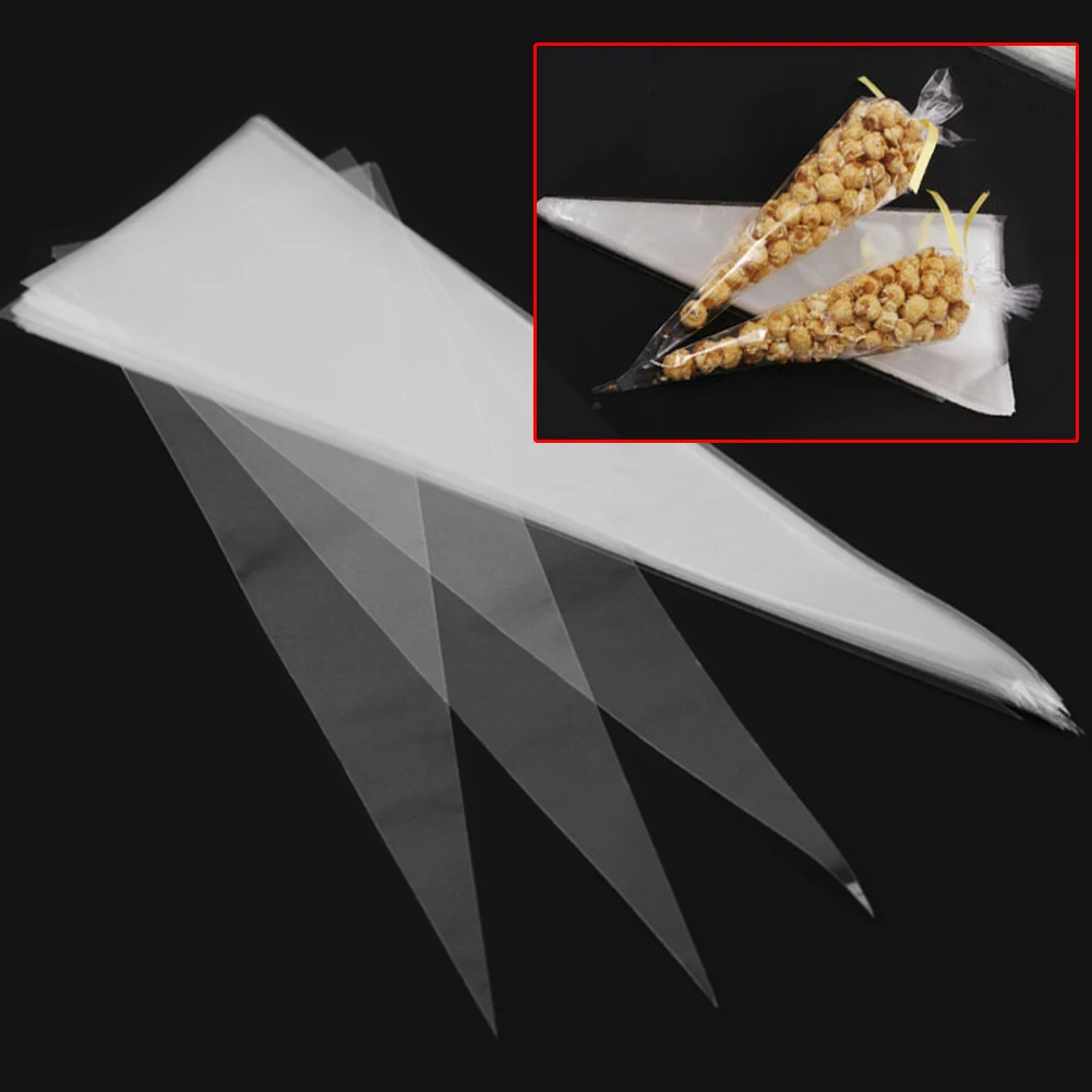 

50pcs Cone Shaped Crystal Clear Candy Christmas Birthday Party Gifts Display Cellophane Cello Treat Bags 27 x 8cm