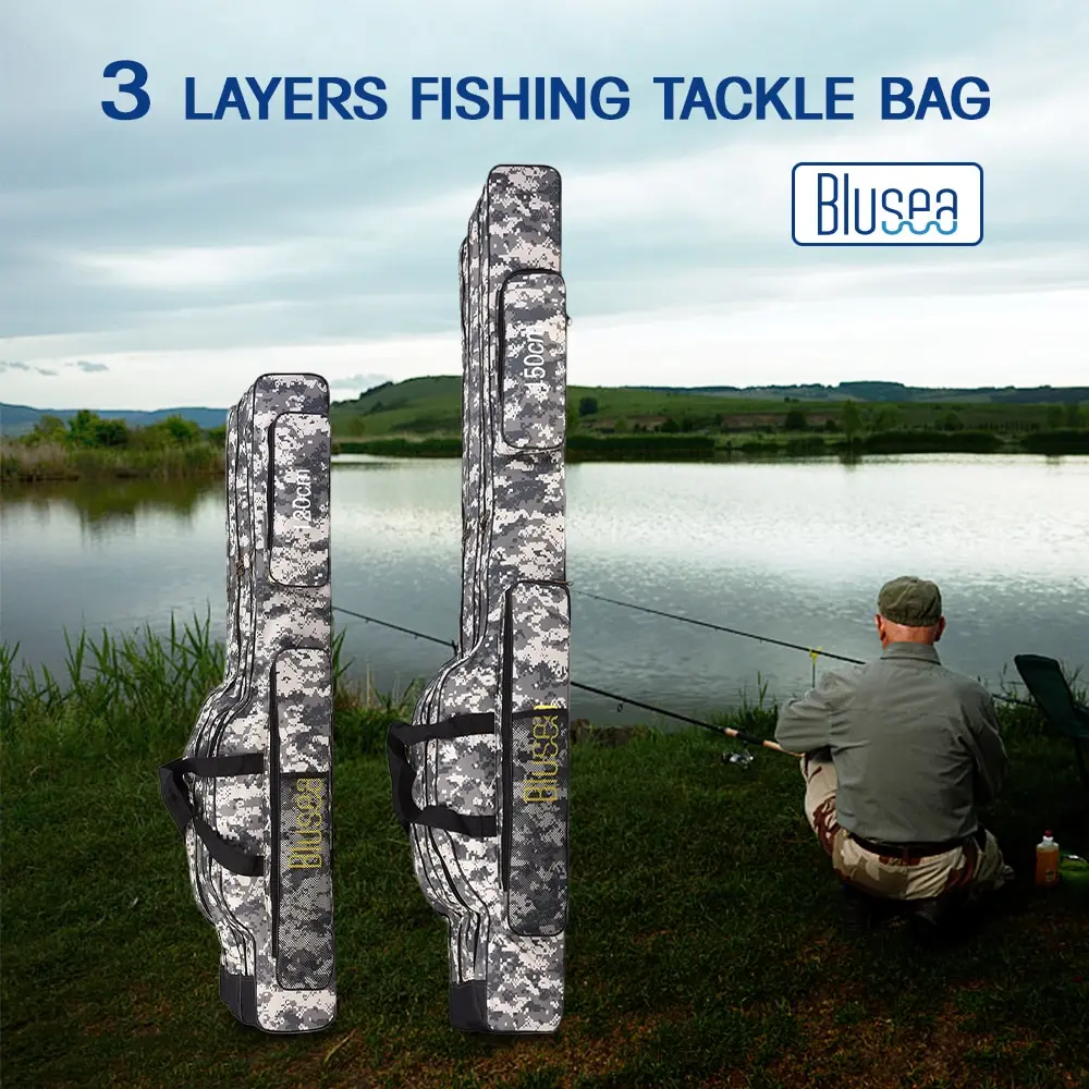 Bolsa de Vara de Pesca Carretel de Vara de Pesca Bolsa de Pesca Bolsa de Armazenamento Blusea 3 Camadas Portátil Dobrável 120 cm - 150 Mod. 1279044 5 Esporte e Lazer