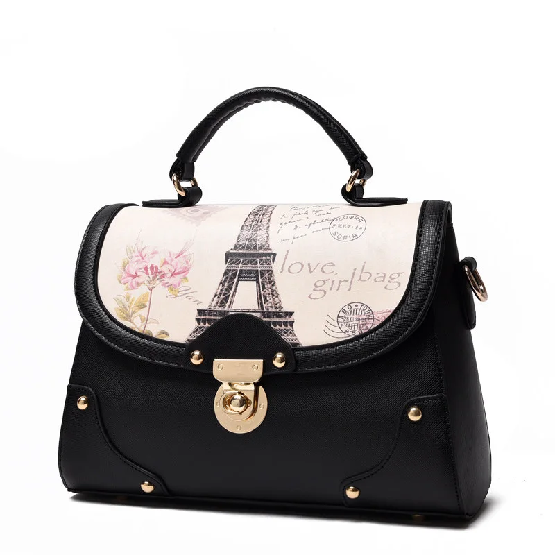 England Style Ladies PU font b Handbag b font Korean Style Designer Printing Shoulder Bag Fashion