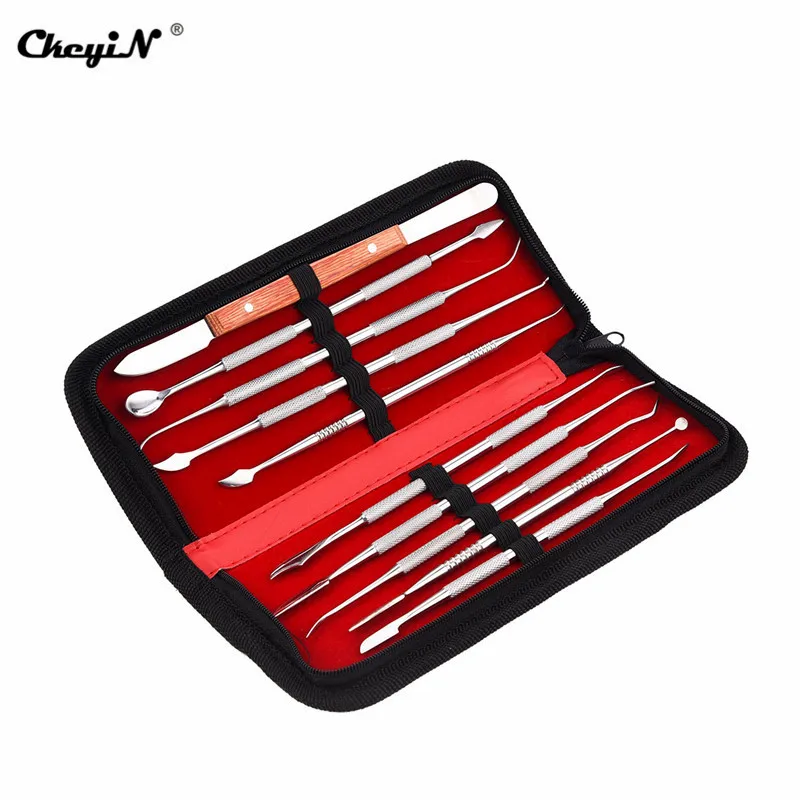 10 шт. лаборатории Нержавеющая сталь уход за полостью рта, зубами инструмент гигиены хирургические инструменты стоматолога отбеливание Ножи Воск Резьба зонд комплект сумка