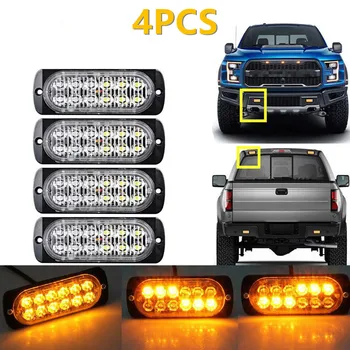 

4 PCS Car SUV Truck Ultra-thin 12LED Side Emergency Strobe Flashing Warning Light 12V 24V 36W High Power Red/Blue/Yellow/Orange