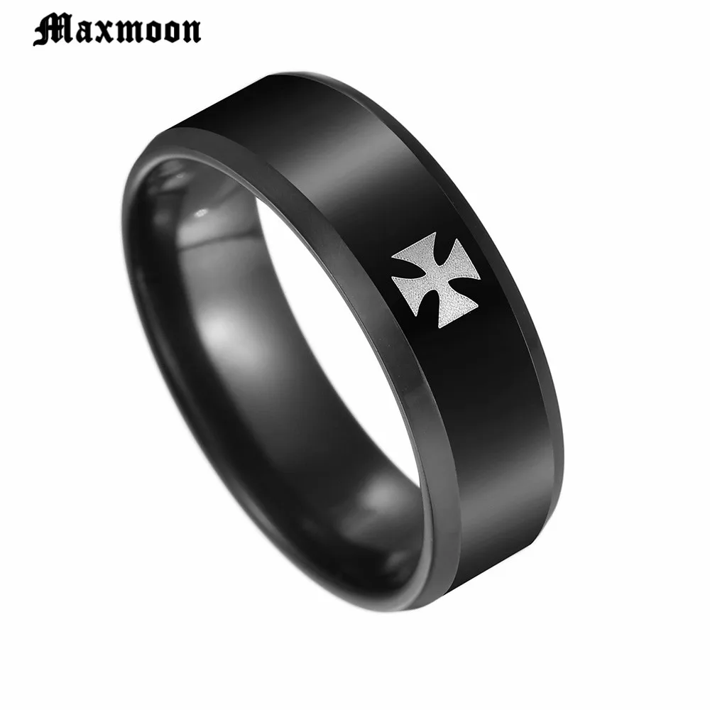 Мужское и женское кольцо с крестом Maxmoon черное из нержавеющей стали в