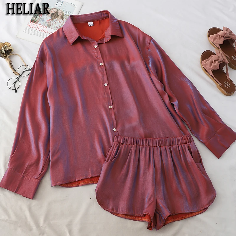 

HELIAR Hot Stain Women's Set Autumn Clothes Tracksuit 2 piece set woman Loose Casual Blouse with Loose Waist Wide Leg Shorts