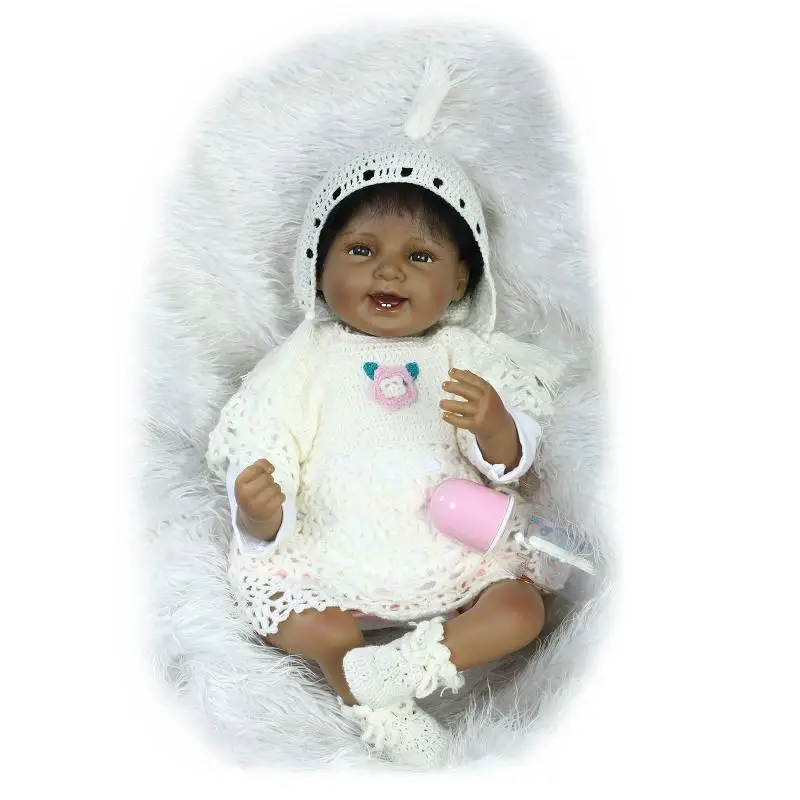 

NPKCOLLECTION22in55cm African baby bebe boneca lifelike newborn baby with white short Sleeve Knit Set silicone reborn baby doll