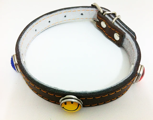 47cm brown PU leather dog collars snap button pet supplies (fit 18mm