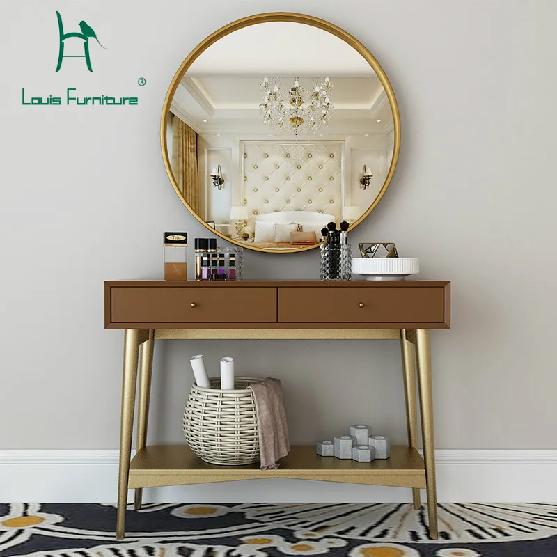 

Louis Fashion Dressers Nordic Iron Solid Wood Multifunctional Table Economical Small Apartment