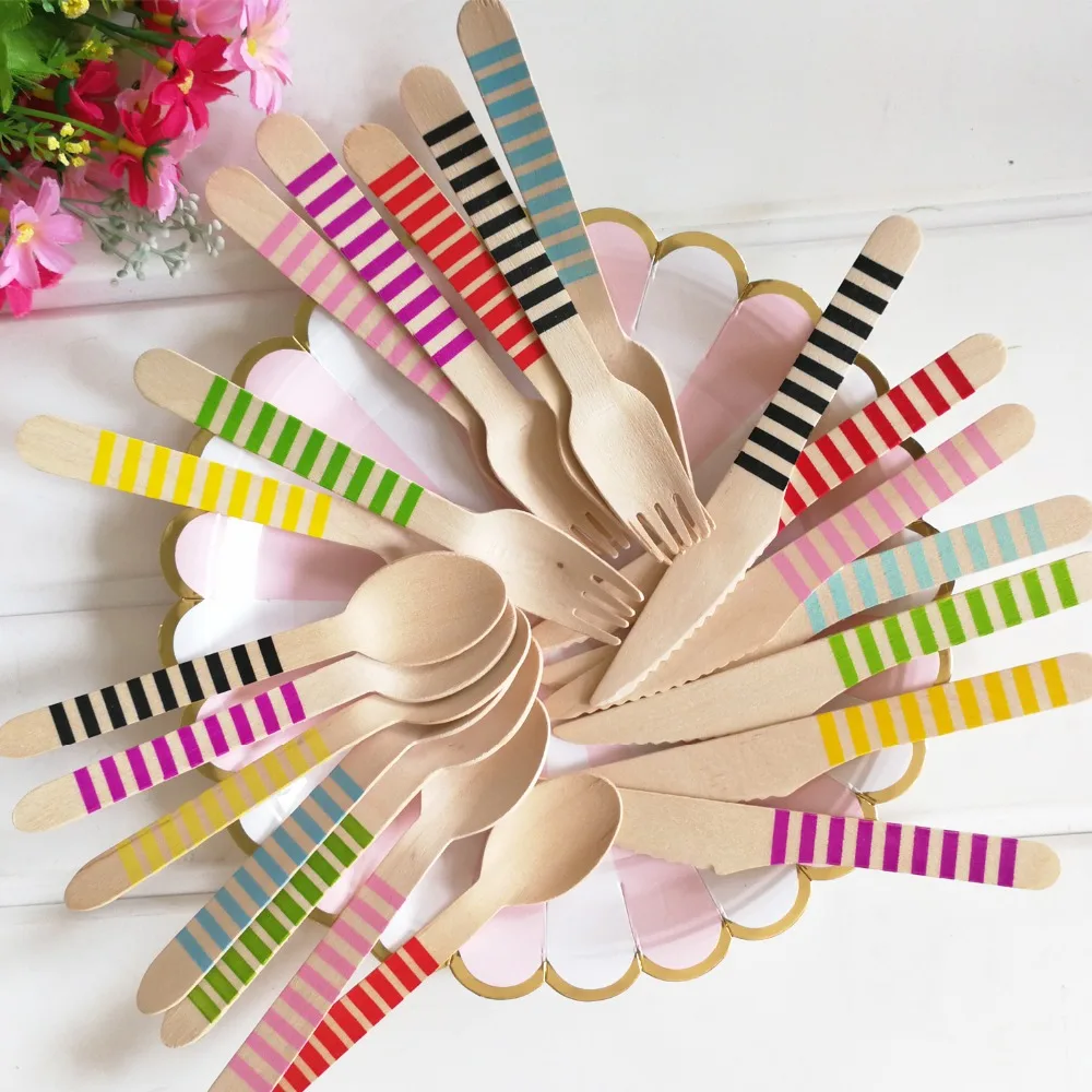 Wooden Spoons/Forks/Knives Disposable Natural Wood Utensils Kids