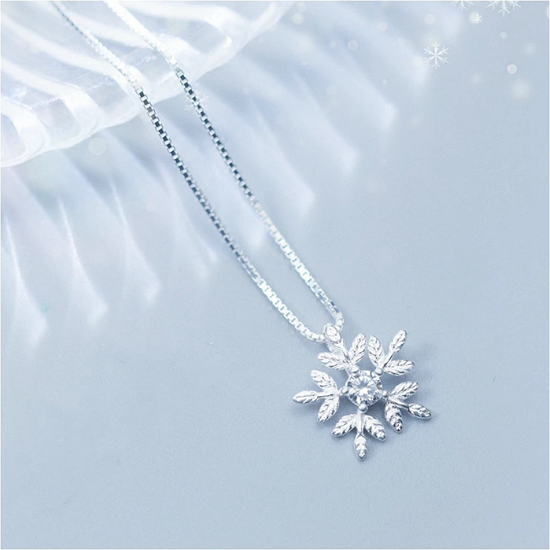 

Short 40cm Length simple Snowflake necklace pendant for women girls Best Christmas birthday 925 Silver gift