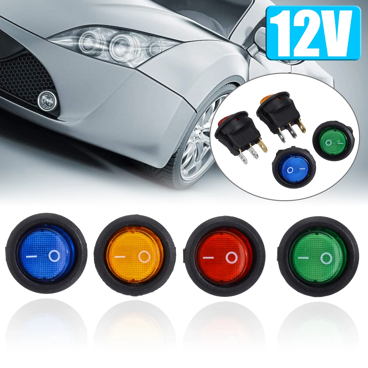 

4PCS New 12V 16A Car Boat Round Toggle Switches ON/OFF LED Dot Rocker Toggle Switch SPST Plastic Red/Blue/Green/Yellow