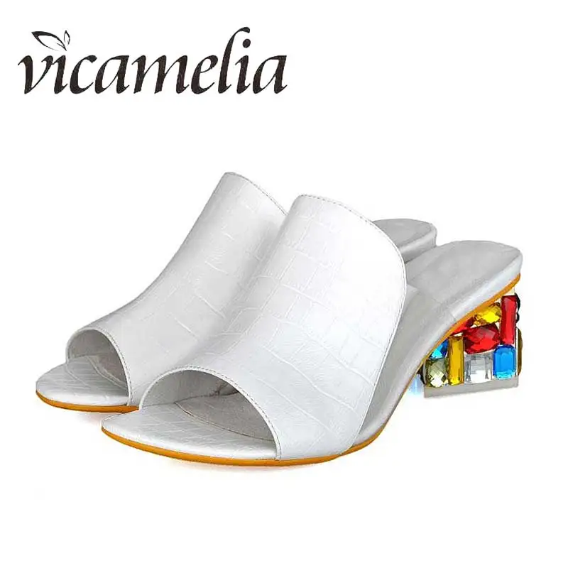 

Vicamelia Gladiator Colorful Crystal Med Heels Ladies Sandals Open Toe Women Shoes Fenny Beauty Platform Wedges Slippers 232