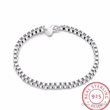 LEKANI мужские ювелирные изделия 925 пробы серебро 4 мм коробка цепи 19 см браслет Pulseiras de Prata для мужчин подарок