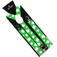 Модные Зеленые Белые четырехлистные клевер с принтом Мужская Женская Сережка на подтяжках эластичные y-образные регулируемые мужские подтяжки