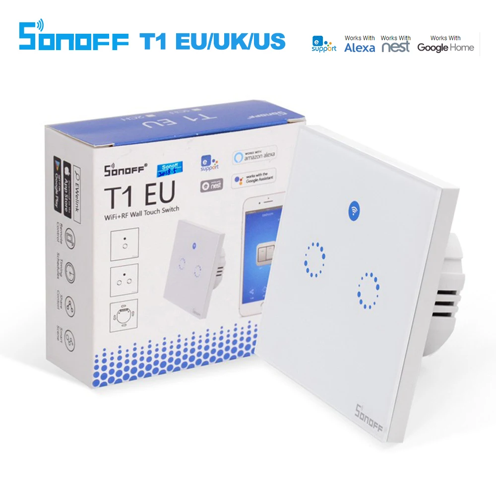 Cena Sonoff T1 UE Inteligentne Wifi Ścienny Dotykowy Włącznik Światła 1 Gang 2 Gang Dotykowy WiFi 433 RF APP Zdalnego Inteligentnego Domu Kontroler Pracy z Alexa