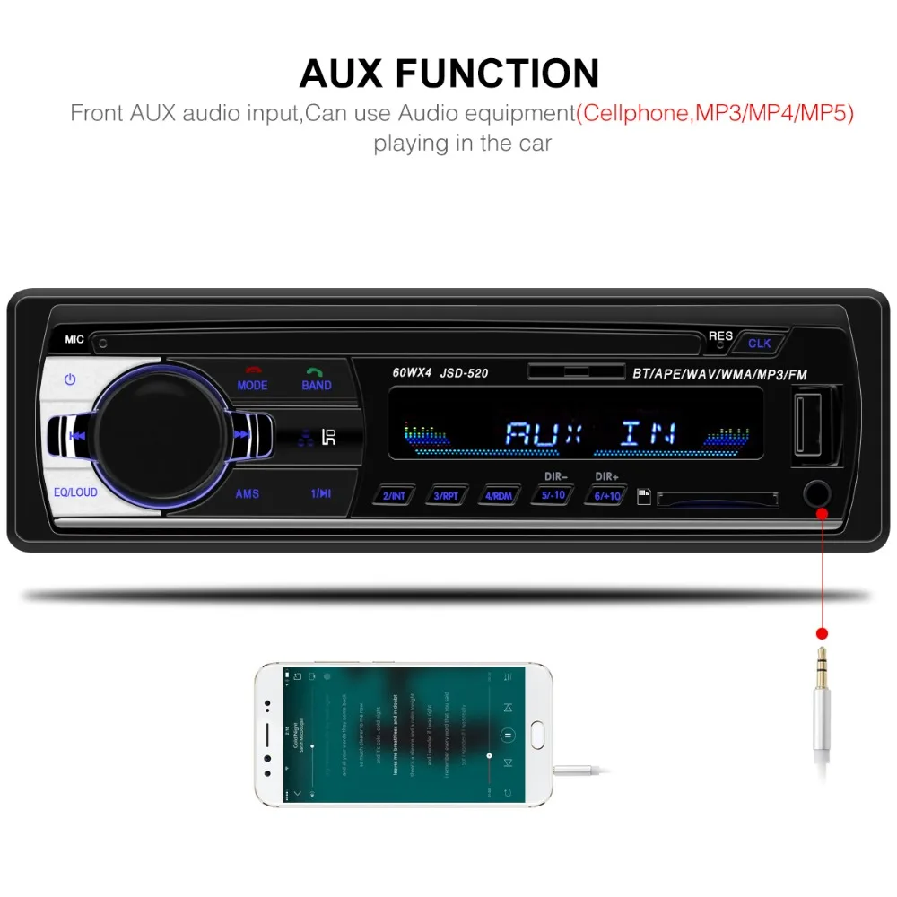 Авторадио JSD-520 авто стерео 1 Din автомобильный Радио 12 в bluetooth V2.0 FM Aux вход приемник автомобиля аудио SD, TF, usb MP3 MMC WMA jsd 520