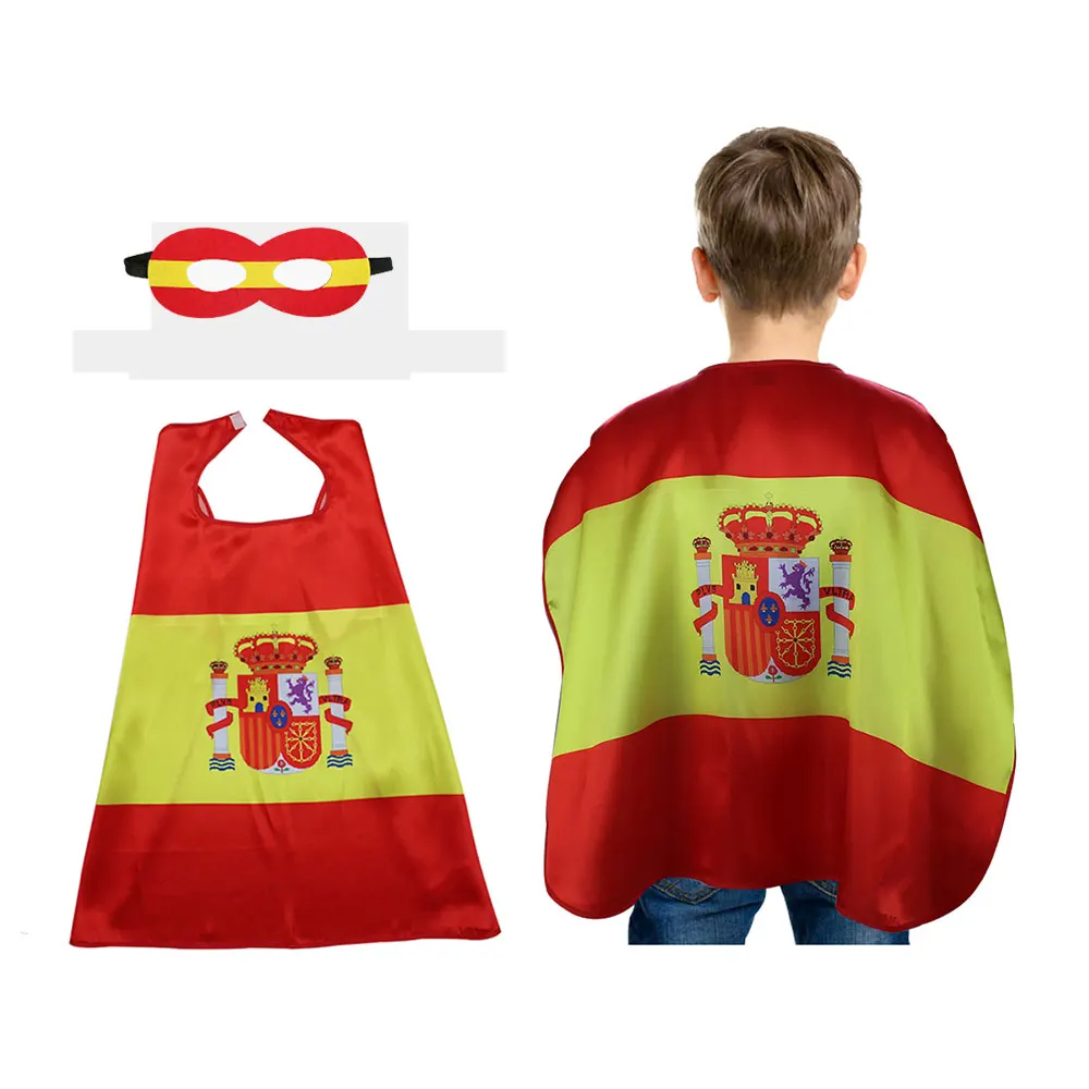 

70*70 cm Special Spain Flag For Child Cosplay Cape Mask Festival Football Fan Gifts Champion Celebration Costumes For Plays