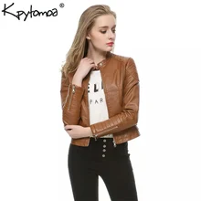 Винтажная байкерская куртка-бомбер из искусственной кожи пу, пальто для женщин, модная женская верхняя одежда с длинным рукавом на каждый день, Casaco Femme