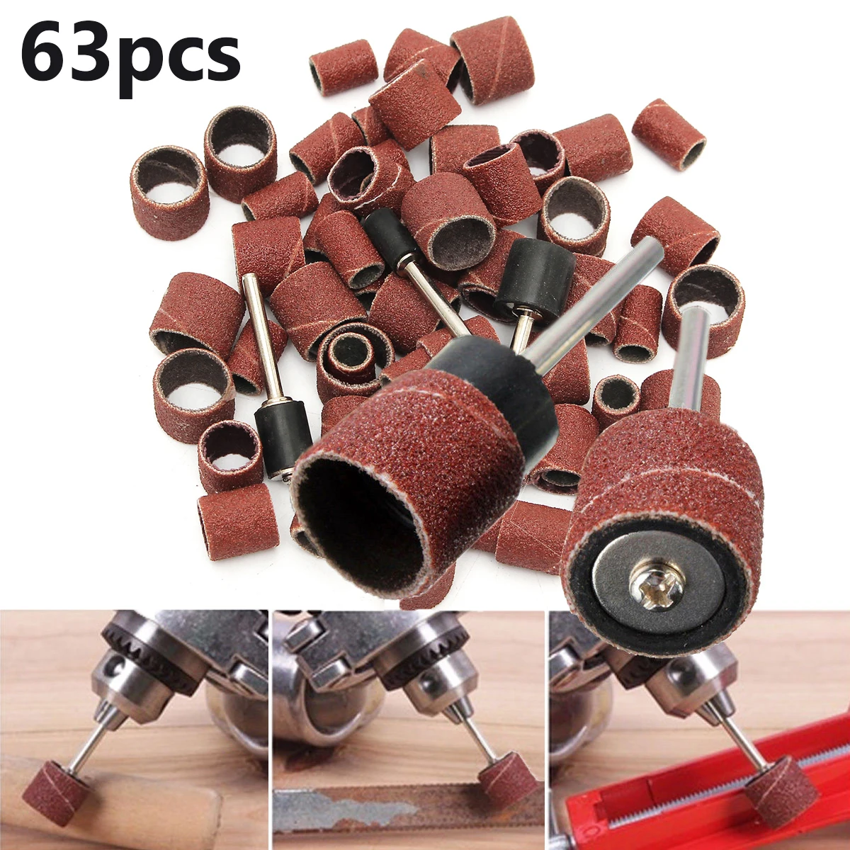 

63pcs Per Set Drum Sanding Kit 80Grit 1/2 3/8 1/4 Inch Sand Mandrels Fit for for Electric Grinder/ Drill Rotary Tools