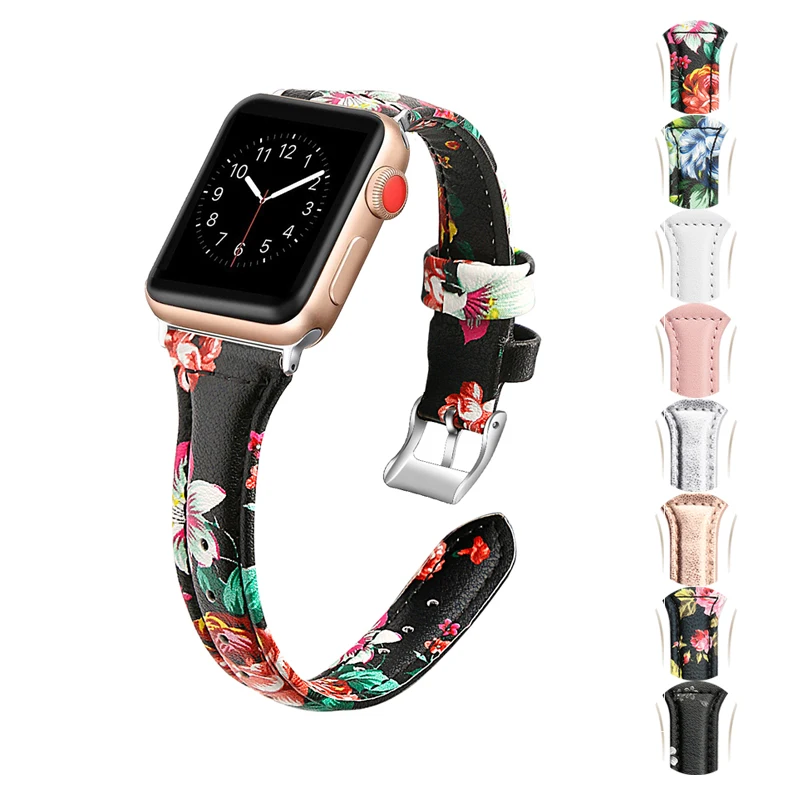 

Ikatydid strap for apple watch band 4 44mm 42mm 38mm 40mm Printed Leather bracelet watchband for iwatch series 4/3/2/1 belt
