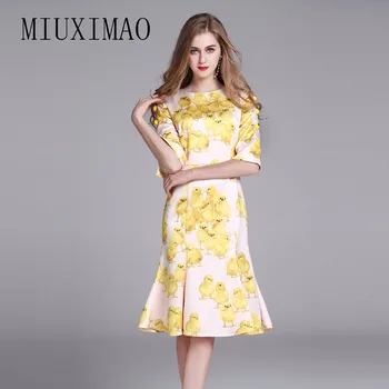 

2018 Spring & Summer New Arrival Europe Fashion O-Neck Half Sleeve Animal Print Trumpet High Quality Knee-Length Dress Women