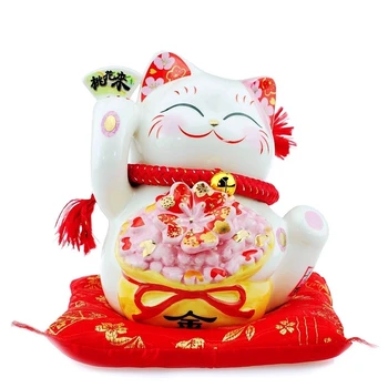 

Ceramic Lucky Cat Smiling Face Mini Peach Blossom Happy Marriage Piggy Bank Charm Ornament Creative Gift