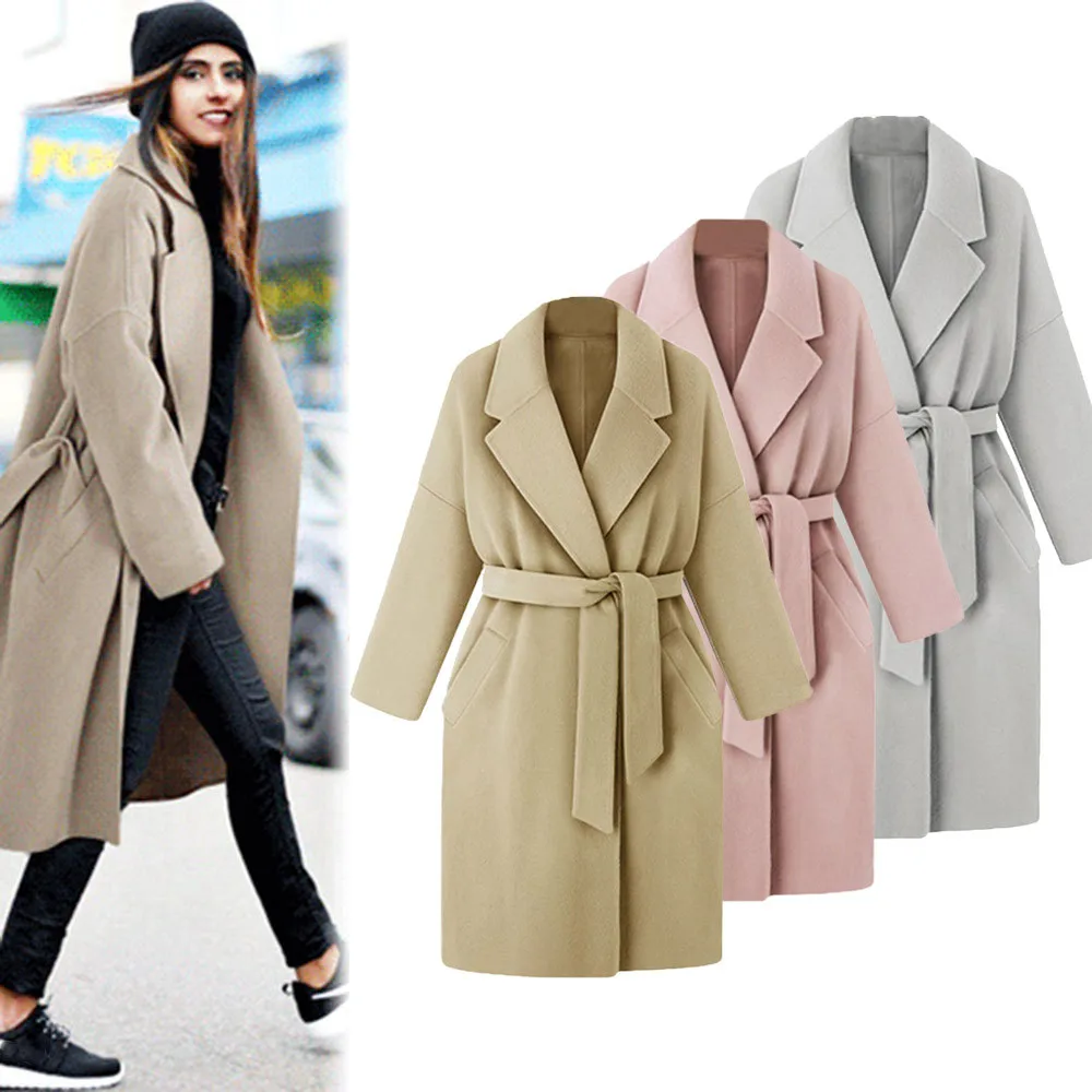 2018 Hxroolrp Warm Womens Winter Lapel Wool Coat Trench Loose Lace Overcoat Outwear Velvet Abrigo Mujer Vadim Solid Casual 10