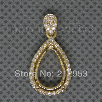 

Vintage Pear 8x12mm Solid 14Kt Yellow Gold Pendant Semi Mounts , Diamond Pendant Mountings For Sale WP009