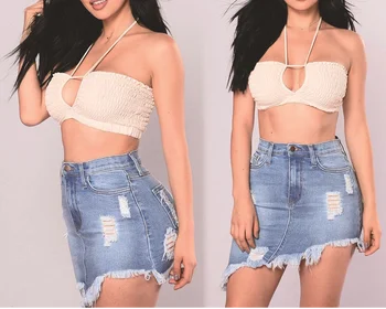 

Denim Ripped Skirt New 2019 Irregular Plain Dyed Solid Colors Casual Womens Short Skirts Woemns Fashion Break Denim Short Skirt