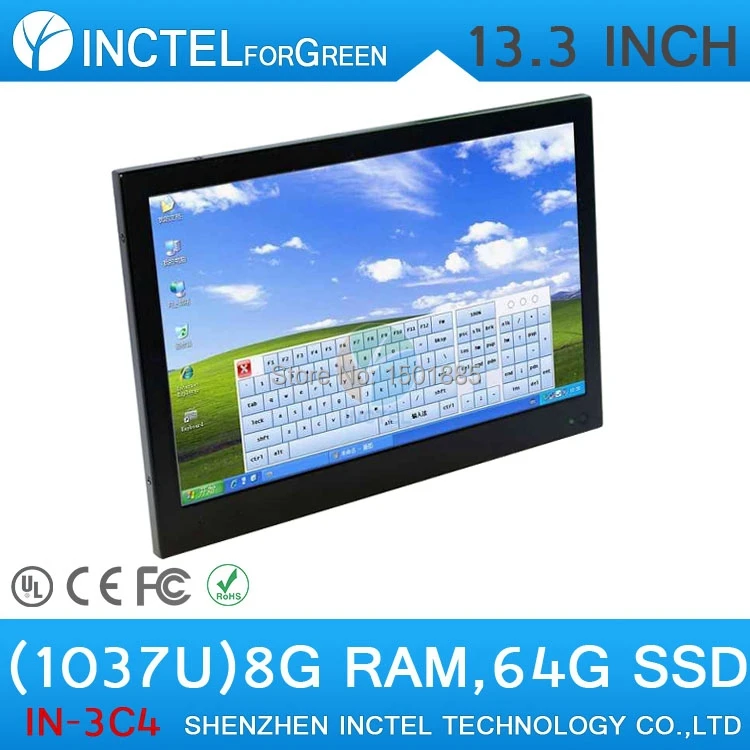 Cheap monitor for computer,desktops pc13.3" with Intel Celeron 1037u Dual Core 1.86Ghz 8G RAM 64G SSD