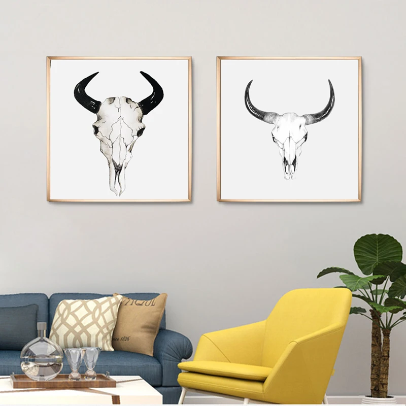 RELIABLI Арт холст Картины рогатый черепа фотографии Nordic Стиль Плакаты дома Wall ART